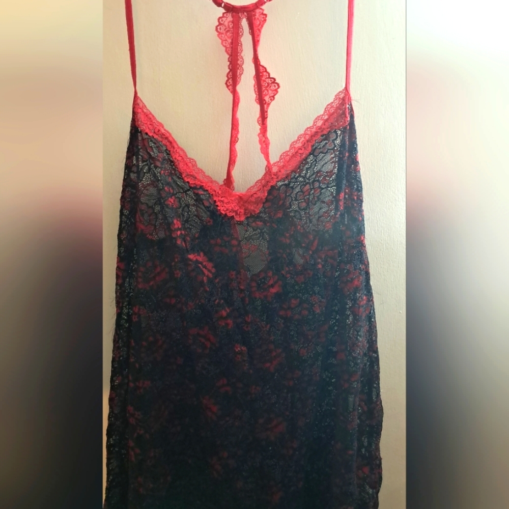 Lace Lingerie Chemise in Black and Red